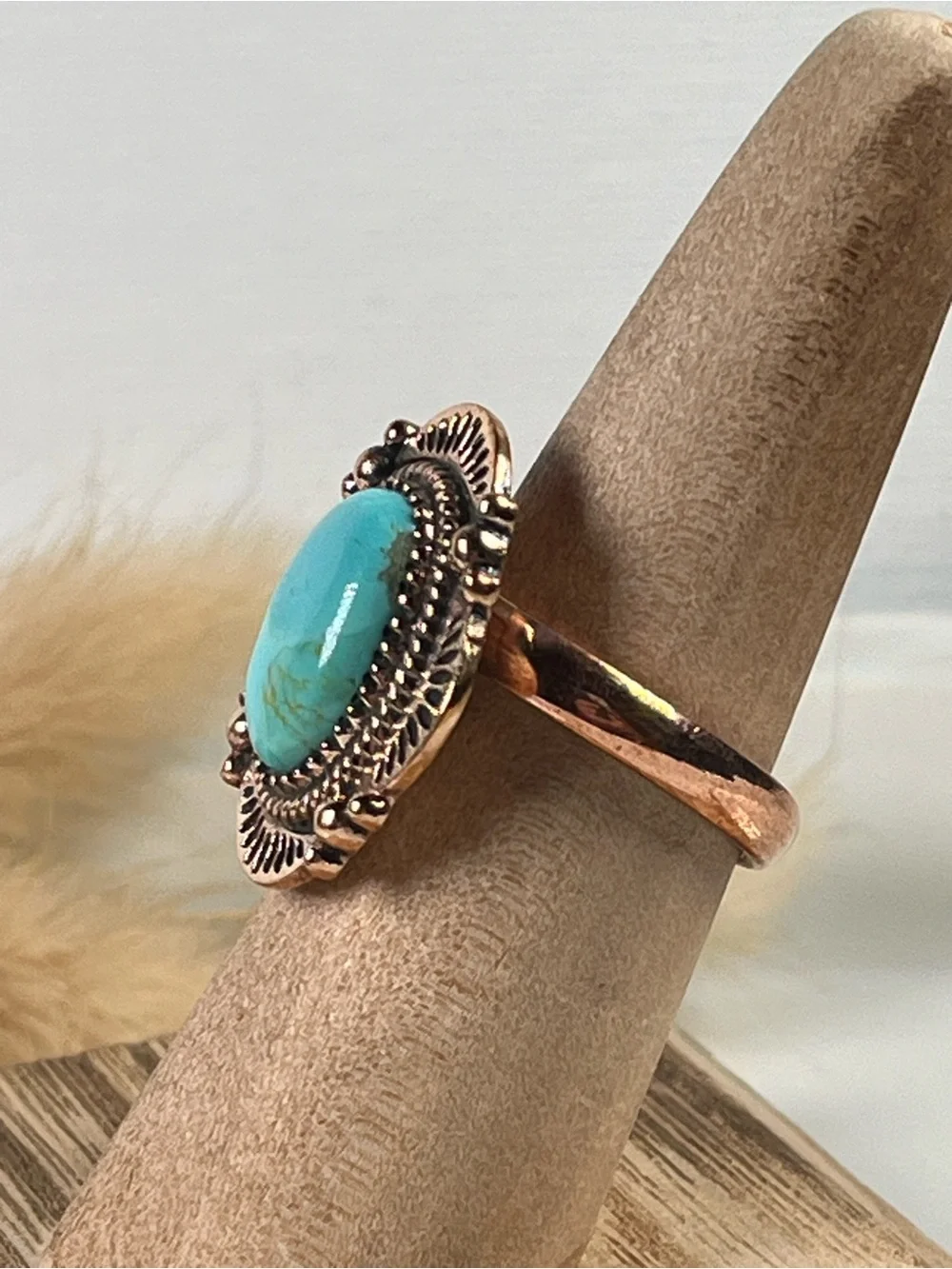Solid Copper Kingman Turquoise Gemstone Ring Size 7.75 Adjustable
